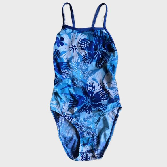 NWOT Size 36/10 Speedo Endurance 1-Piece Competition Swim Suit, Blue/White - Picture 1 of 4